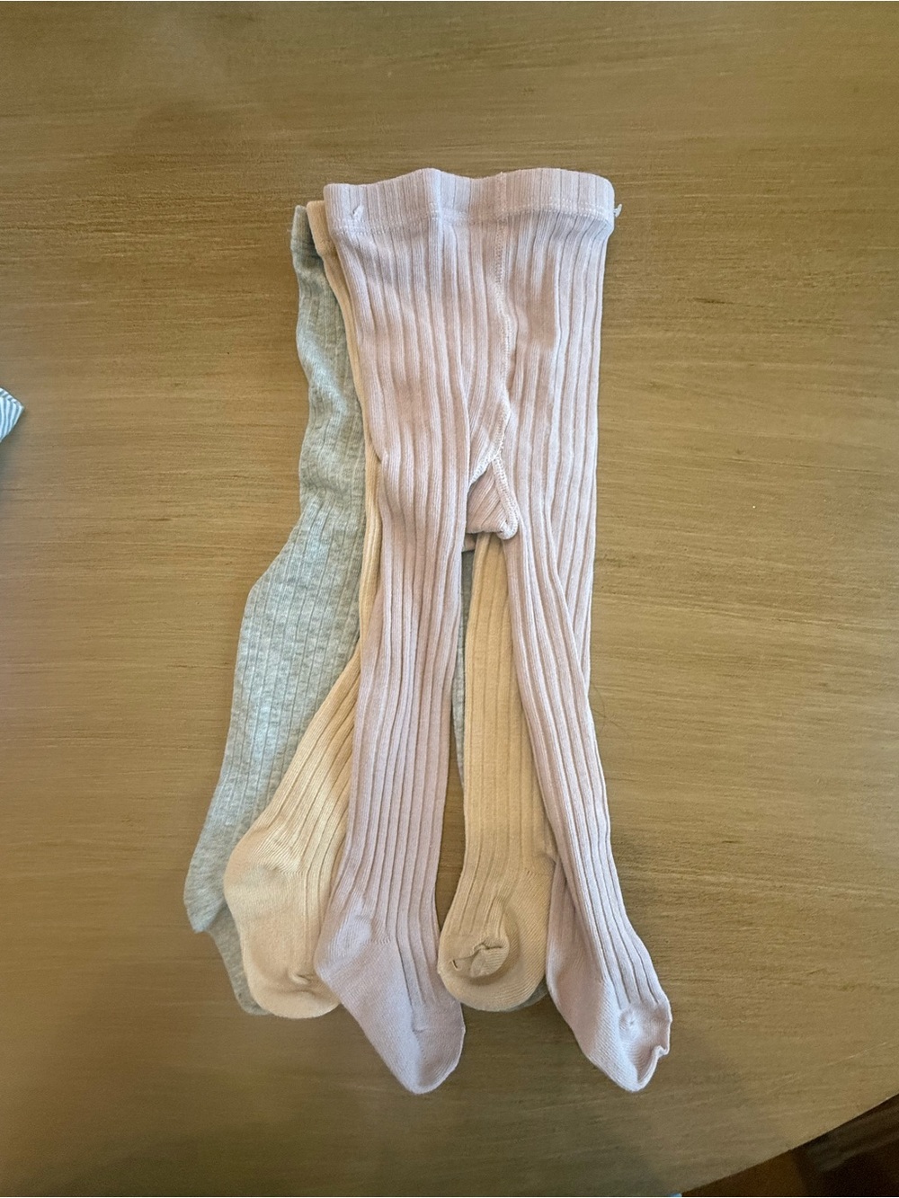 Ribbed Cotton Kids Tights - Pink, Cream & Gray